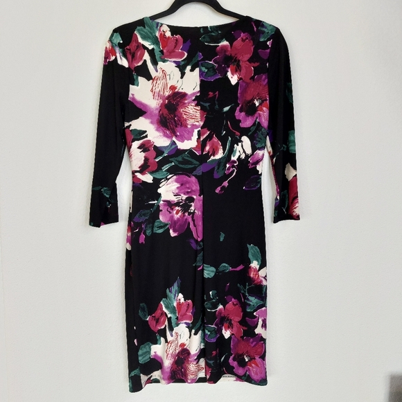 Lauren Ralph Lauren Floral Drape Neck Fitted Jersey Dress Size 8 Petite - Picture 6 of 11